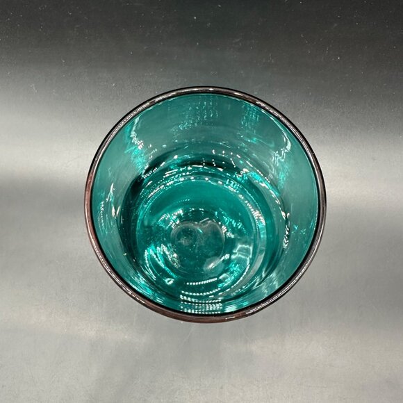 Vintage Hand Blown Teal Glass Vase Candle Holder Cadmium Glow Handmade Art Green - Picture 5 of 11